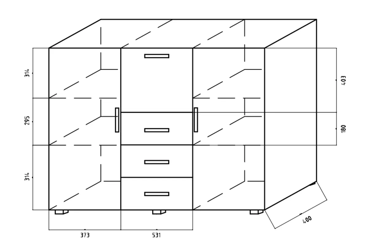 Komoda Oliwia z barkiem i 3 szufladami 135 cm Dwudrzwiowa komoda Oliwia z barkiem i 3 szufladami 135 cm