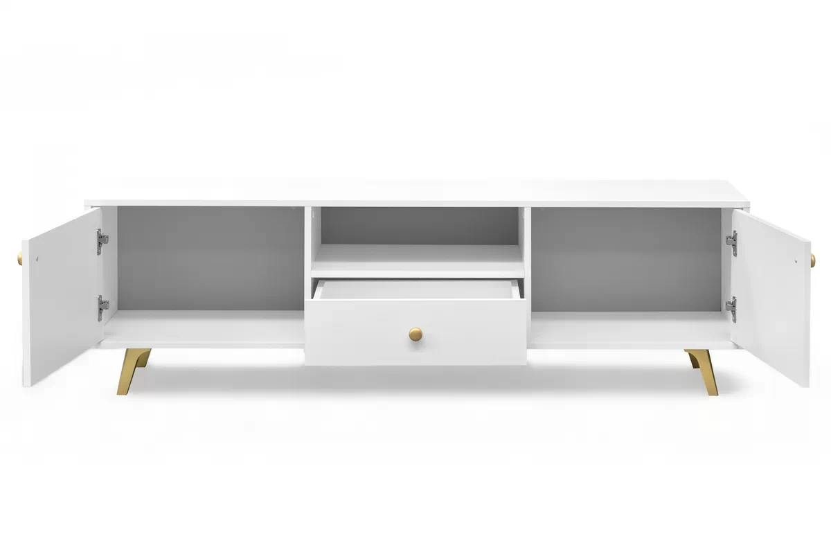 Szafka RTVSiena z szufladą 160 cm - biała Dwudrzwiowa szafka RTV Siena z szufladą 160 cm - biała