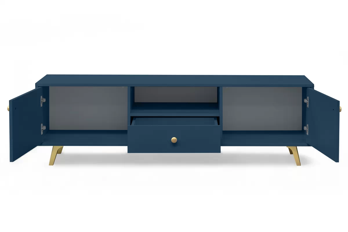 Szafka RTVSiena z szufladą 160 cm - ciemny błękit Dwudrzwiowa szafka RTV Siena z szufladą 160 cm - ciemny błękit