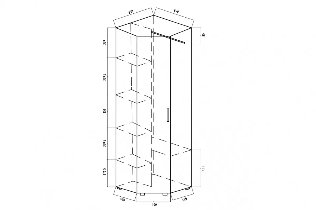 Szafa Oliwia narożna 85 cm Jednodrzwiowa szafa Oliwia narożna 85 cm