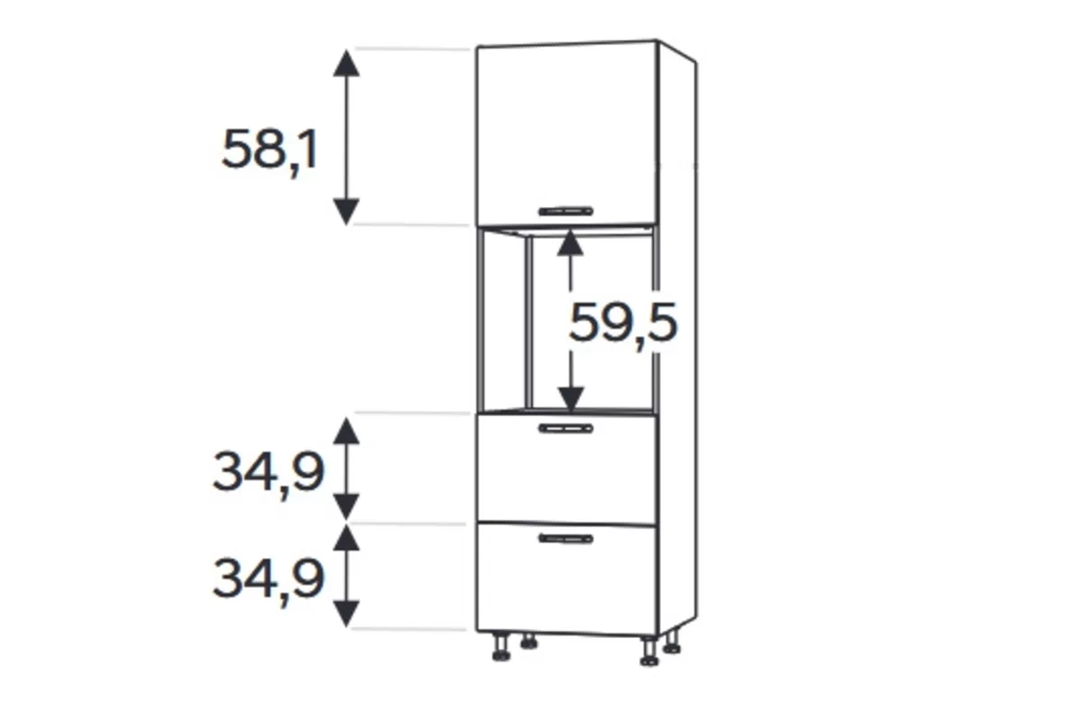 KAMMONO F11 SDP60SS2 - słupek kuchenny z szufladami do zabudowy piekarnika  Słupek kuchenny Kammono F11 SDP60SS2 z szufladami do zabudowy piekarnika 