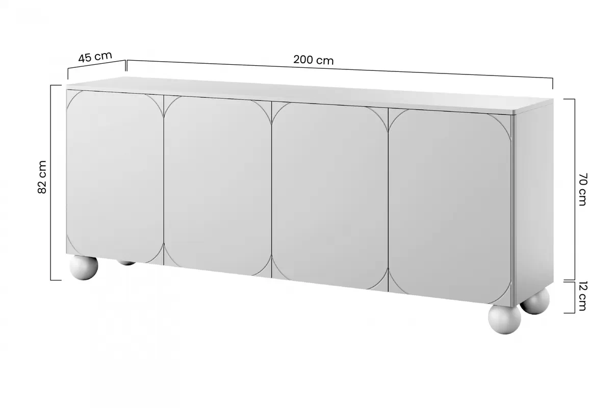 Komoda Sonatia II 200 cm czterodrzwiowa na nogach kulach - kaszmir komoda