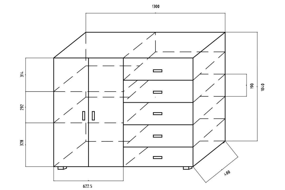 Komoda dwudrzwiowa Oliwia z 5 szufladami 130 cm Komoda dwudrzwiowa Oliwia z 5 szufladami 130 cm