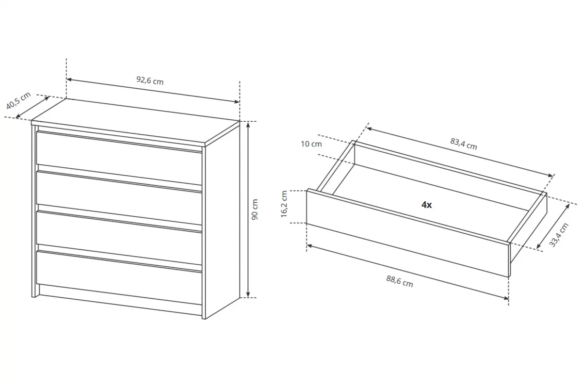 Komoda Elazo z 4 szufladami 93 cm - biały/dąb craft Komoda Elazo z 4 szufladami 93 cm - biały/dąb craft