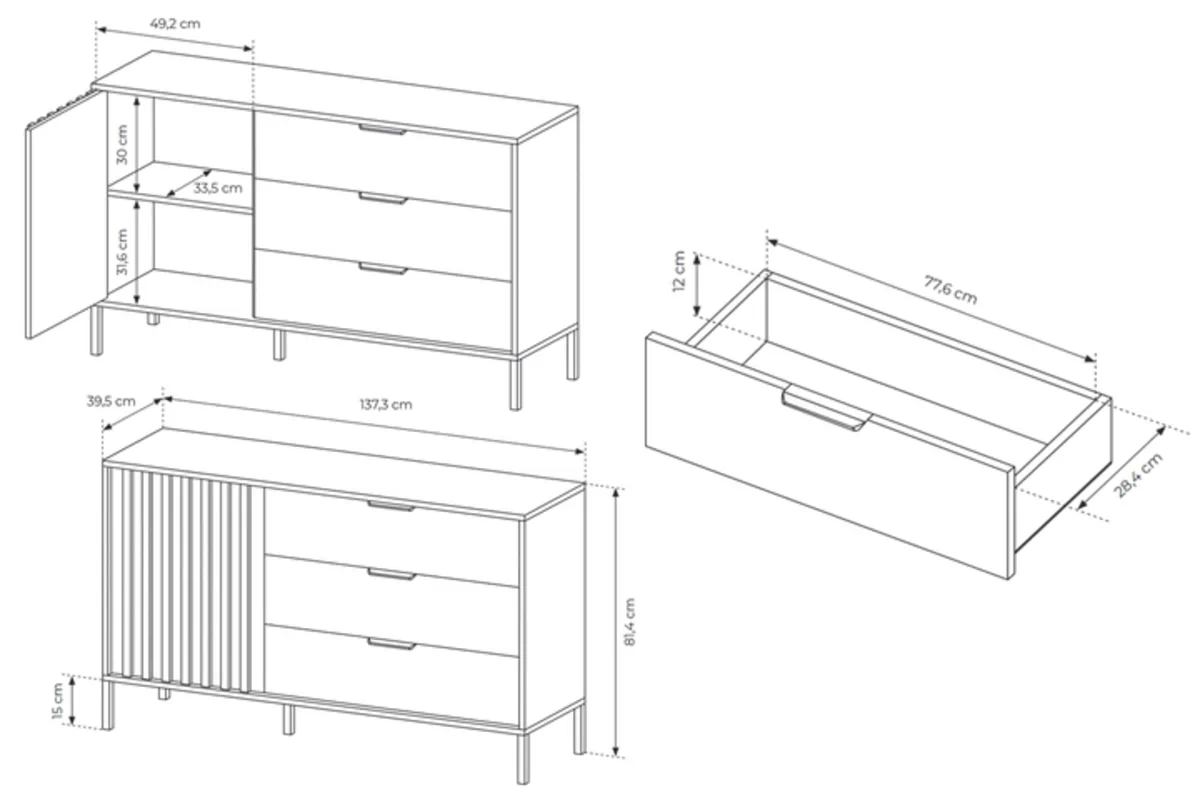 Komoda Pavero z 3 szufladami 138 cm - dąb artisan/antracyt Komoda jednodrzwiowa Pavero z 3 szufladami 138 cm - dąb artisan/antracyt