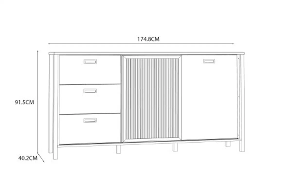 Komoda Jytana z lamelami 180 cm - dąb mauvella / czarny Komoda Jytana z lamelami 180 cm - dąb mauvella / czarny 