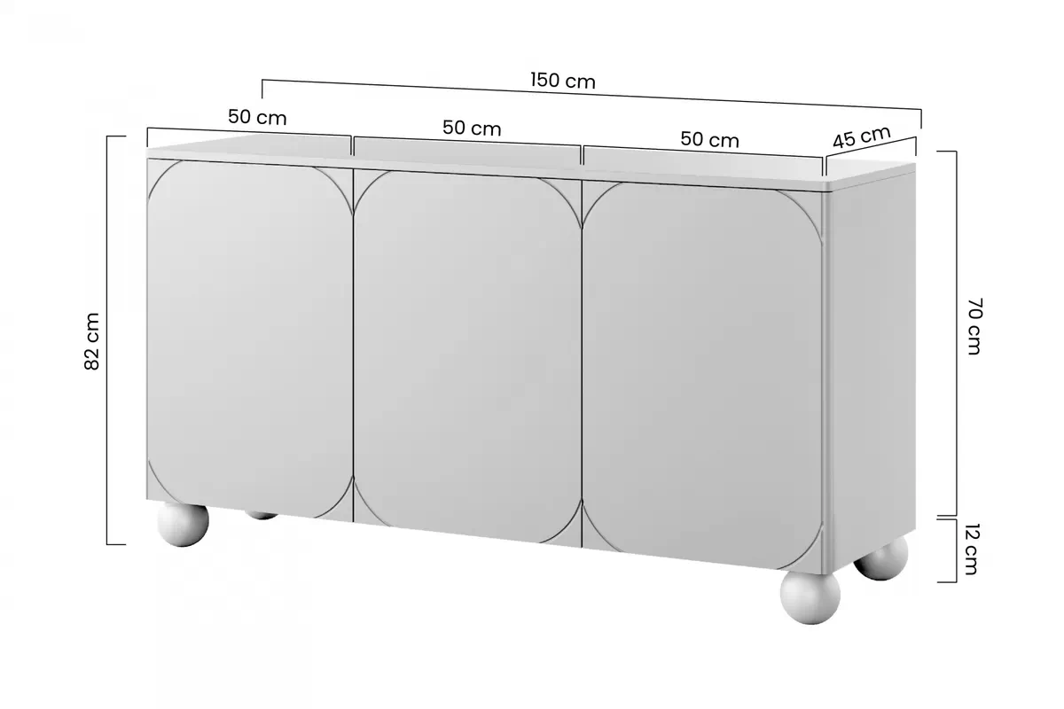 Komoda trzydrzwiowa Sonatia II na nogach kulach 150 cm - burgund komoda