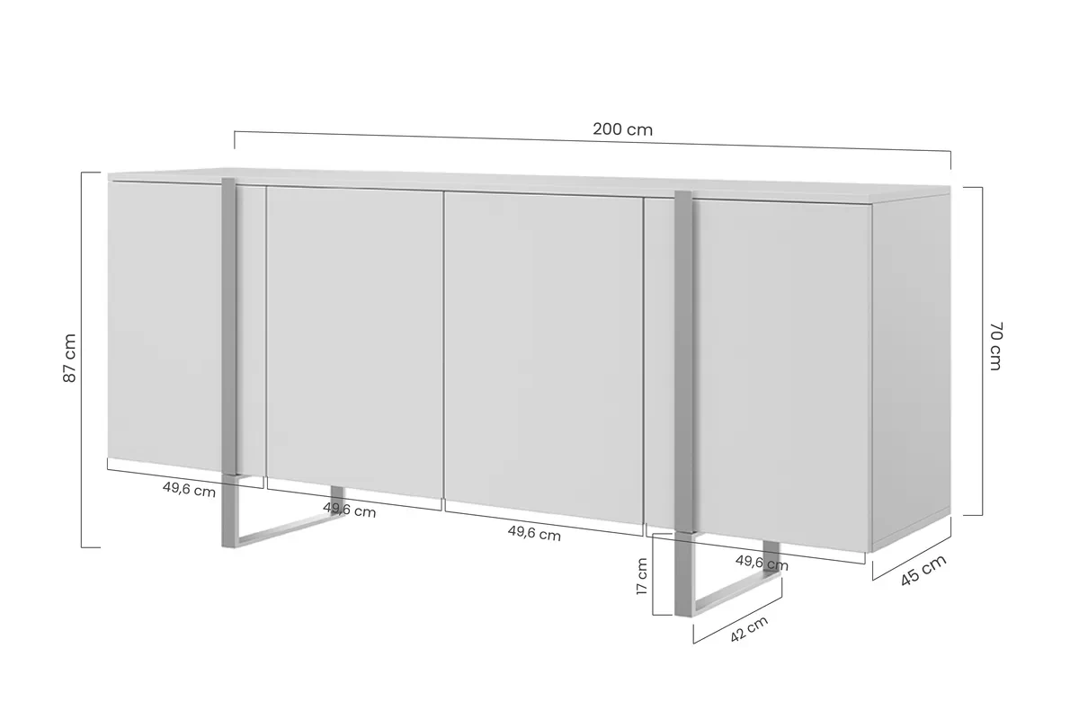 Komoda Verica 200 cm na metalowych nogach - czarne nóżki / czarne nóżki Komoda Verica 200 cm na metalowych nogach - czarne nóżki / czarne nóżki