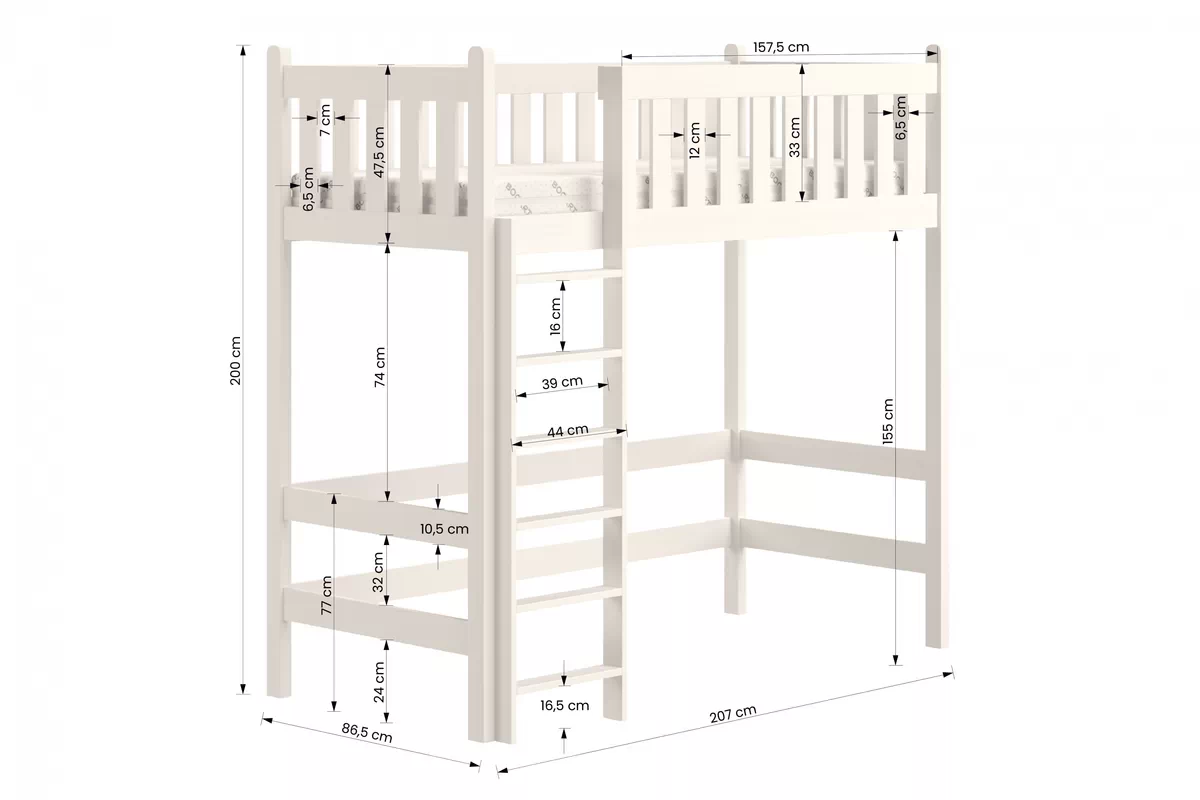 Łóżko antresola drewniana Swen - sosna, 80x200 Łóżko antresola drewniana Swen - wymiary