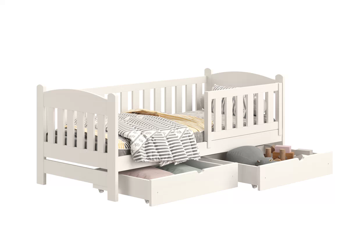 Łóżko dziecięce drewniane Alvins z szufladami - 80x190 / biały Łóżko dziecięce drewniane Alvins z szufladami - 80x190 / biały