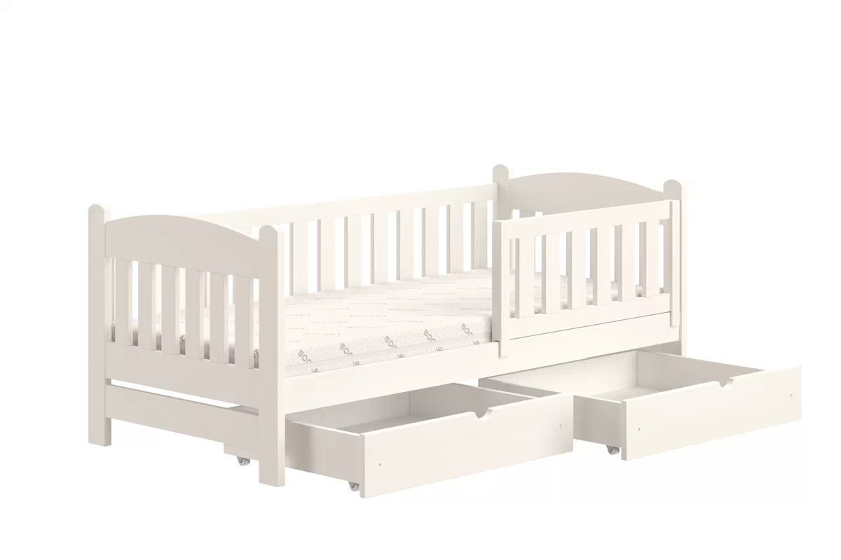 Łóżko dziecięce drewniane Alvins z szufladami - 90x190 / biały Łóżko dziecięce drewniane Alvins z szufladami - 90x190 / biały