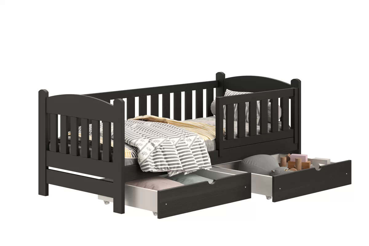 Łóżko dziecięce drewniane Alvins z szufladami - 70x140 / czarny Łóżko dziecięce drewniane Alvins z szufladami - 70x140 / czarny