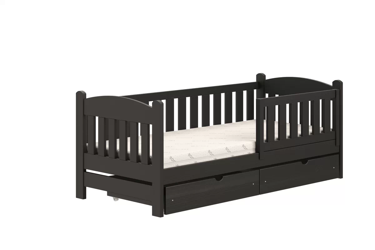 Łóżko dziecięce drewniane Alvins z szufladami - 80x160 / czarny Łóżko dziecięce drewniane Alvins z szufladami - 80x160 / czarny