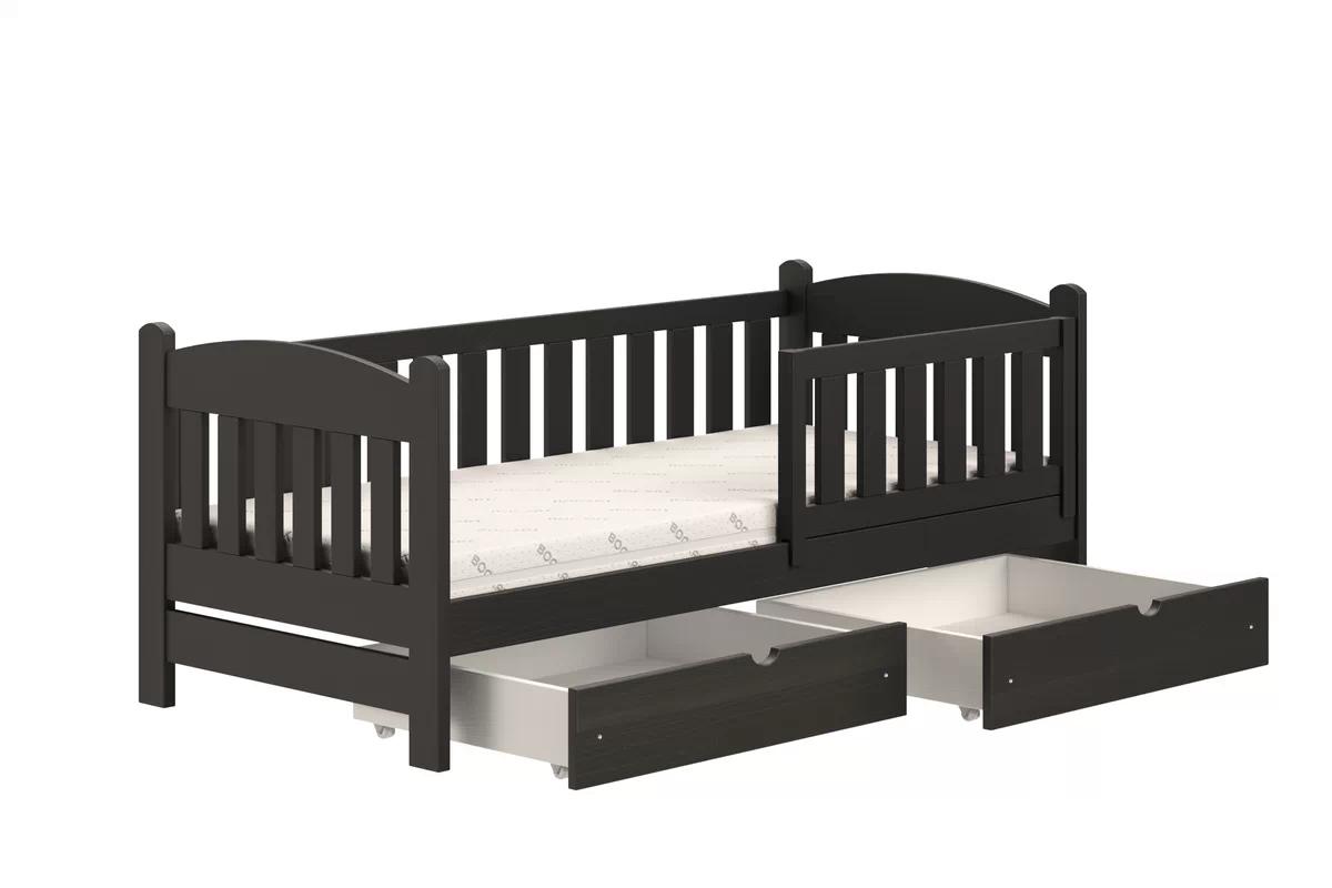 Łóżko dziecięce drewniane Alvins z szufladami - 90x190 / czarny Łóżko dziecięce drewniane Alvins z szufladami - 90x190 / czarny