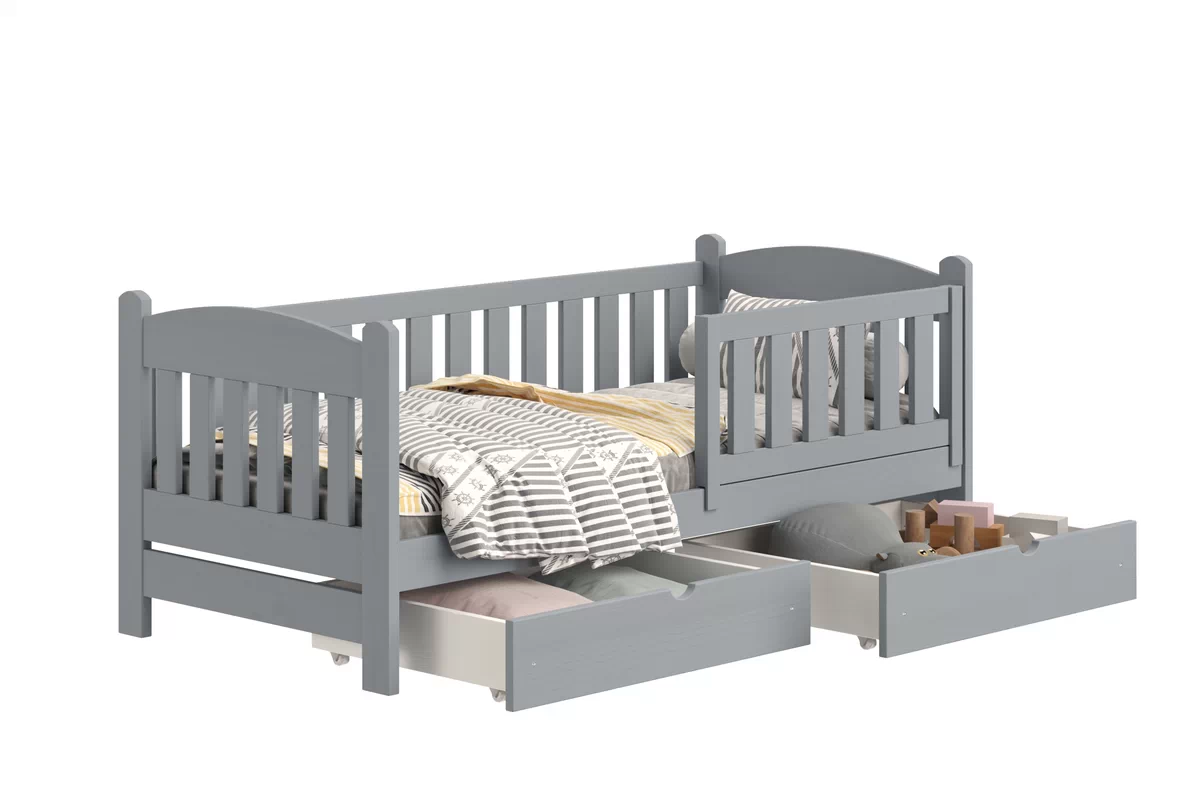 Łóżko dziecięce drewniane Alvins z szufladami - 90x180 / szary Łóżko dziecięce drewniane Alvins z szufladami - 90x180 / szary