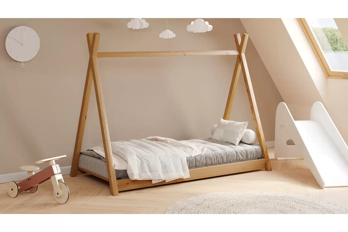 Łóżko dziecięce drewniane domek Tipi - 80x190 / dąb Łóżko dziecięce drewniane domek Tipi - 80x190 / dąb