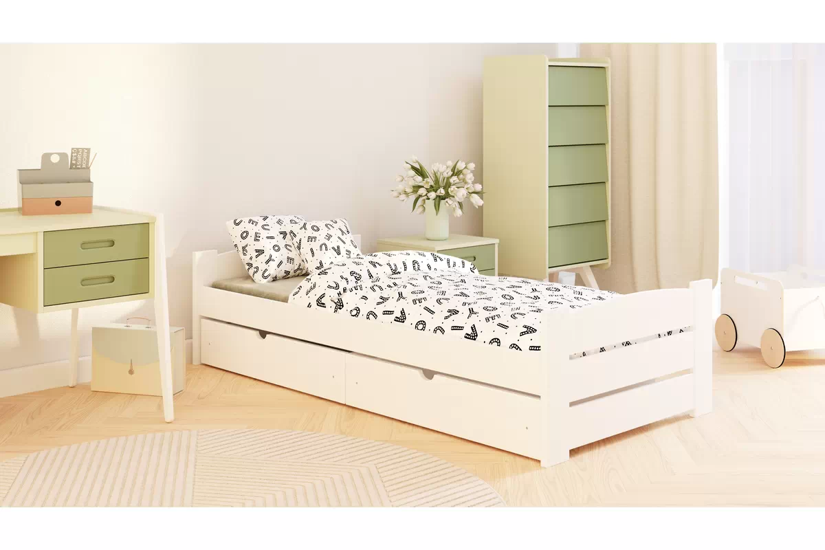 Łóżko dziecięce parterowe Sandio z szufladami - 80x180 / biały Łóżko dziecięce parterowe Sandio z szufladami - 80x180 / biały