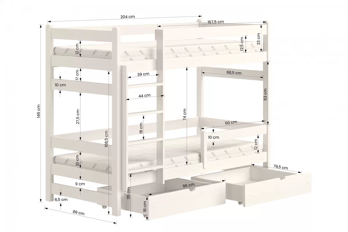 Łóżko dziecięce piętrowe Alis - 80x200 / biały Łóżko dziecięce piętrowe Alis - wymiary