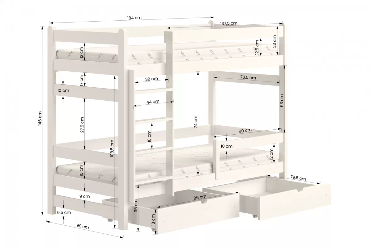 Łóżko dziecięce piętrowe Alis - 90x180 / biały Łóżko dziecięce piętrowe Alis - 90x180 / biały