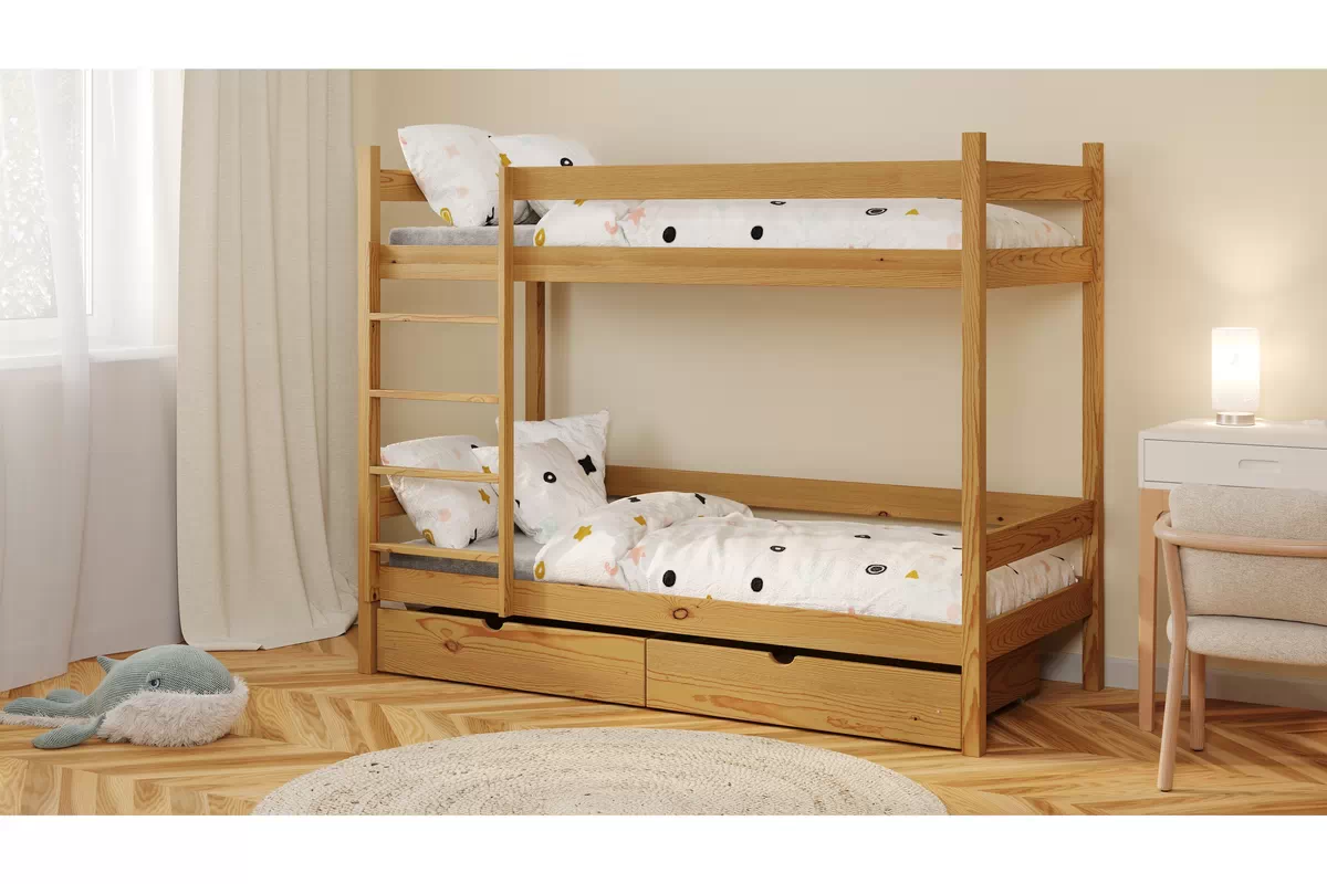Łóżko dziecięce piętrowe z szufladami Fabrio - 70x140 / dąb Łóżko dziecięce piętrowe z szufladami Fabrio - 70x140 / dąb