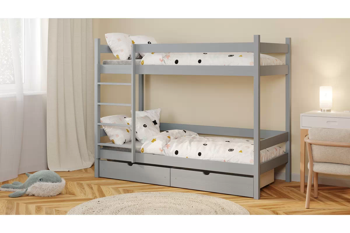 Łóżko dziecięce piętrowe z szufladami Fabrio - 70x140 / szary Łóżko dziecięce piętrowe z szufladami Fabrio - 70x140 / szary