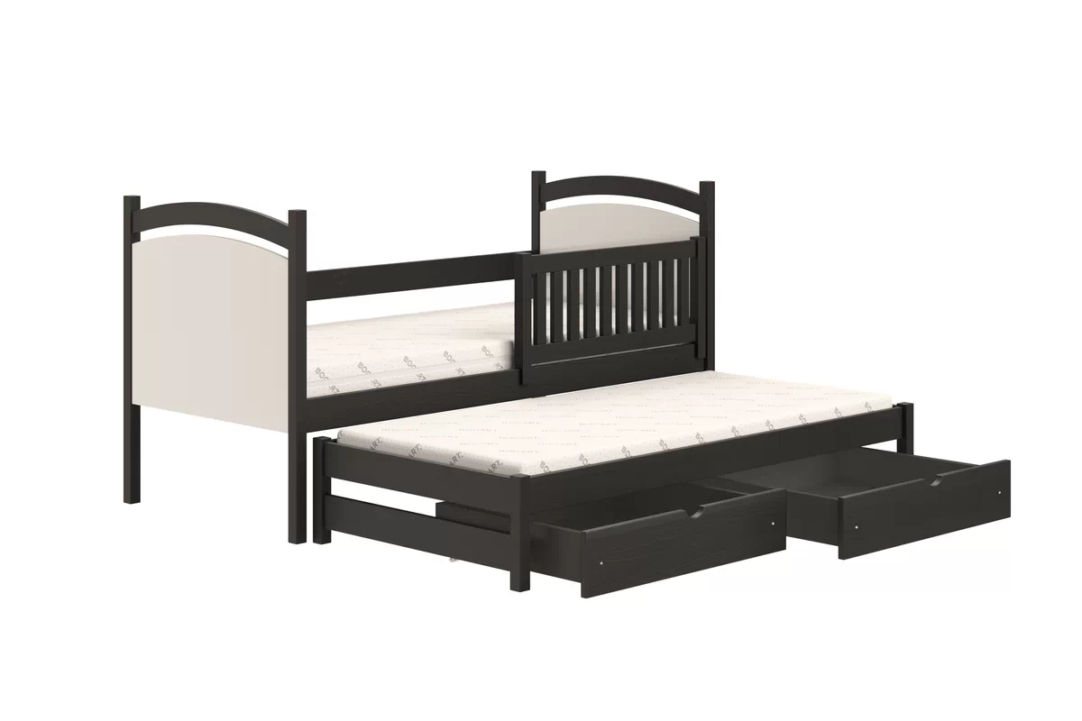 Łóżko parterowe wysuwane z tablicą suchościeralną Amely - 90x180 / czarny  Łóżko parterowe wysuwane z tablicą suchościeralną Amely - 90x180 / czarny 