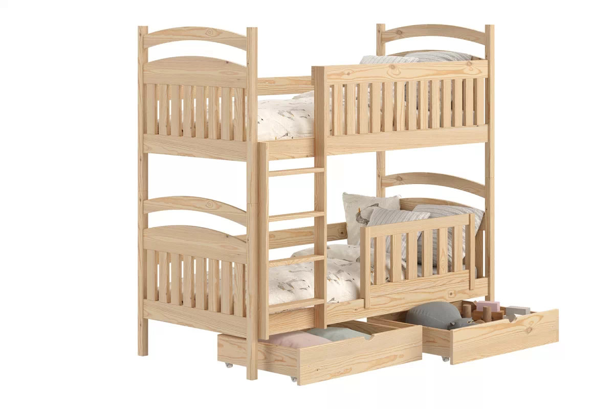 Łóżko piętrowe drewniane Amely z szufladami - 70x140 / sosna  Łóżko piętrowe drewniane Amely z szufladami - 70x140 / sosna 