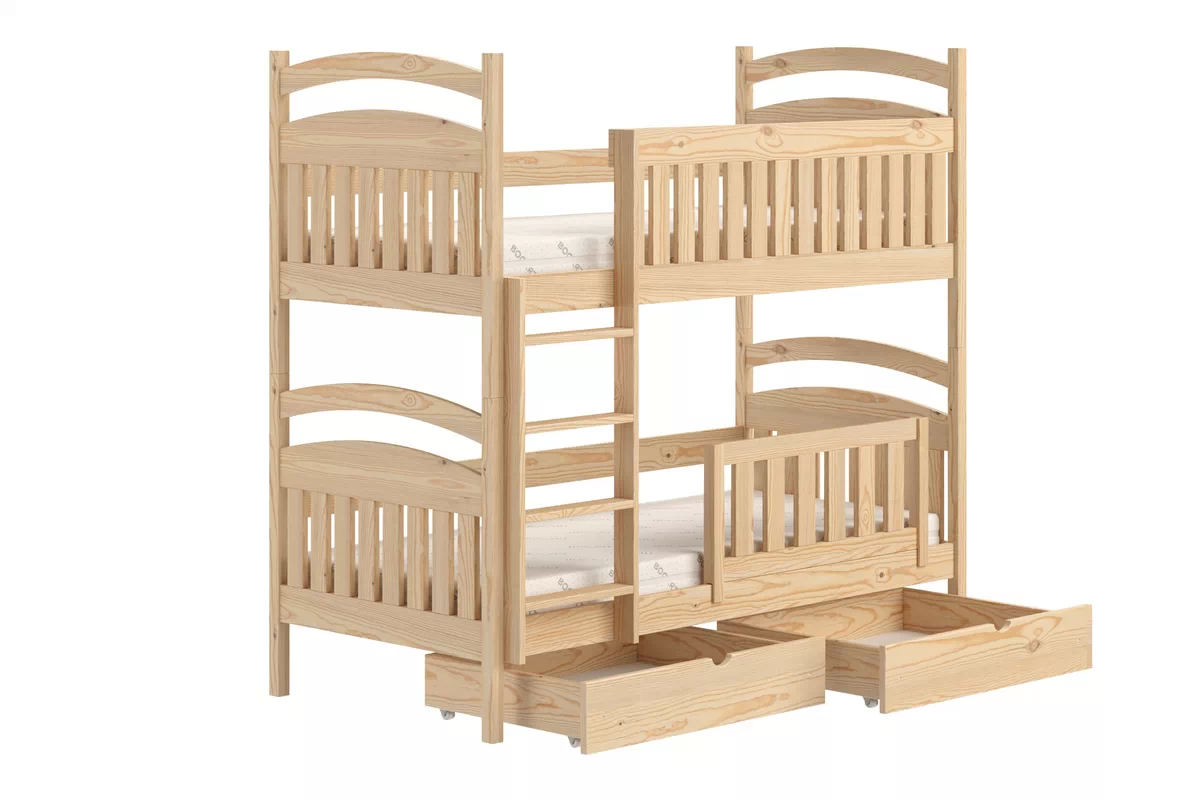 Łóżko piętrowe drewniane Amely z szufladami - 90x200 / sosna Łóżko piętrowe drewniane Amely z szufladami - 90x200 / sosna