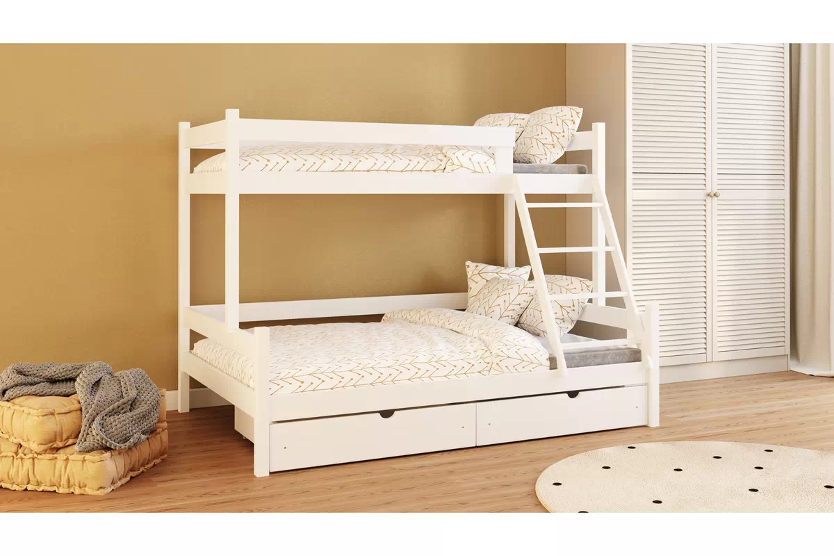 Łóżko piętrowe drewniane Poli z szufladami -  90x180 /120x180 / biały Łóżko piętrowe drewniane Poli z szufladami -  90x180 /120x180 / biały