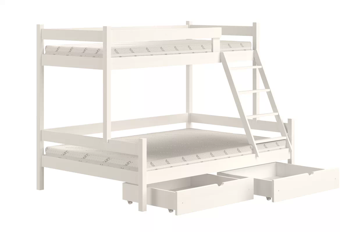 Łóżko piętrowe drewniane Poli z szufladami - 90x190/120x190 / biały Łóżko piętrowe drewniane Poli z szufladami - 90x190/120x190 / biały