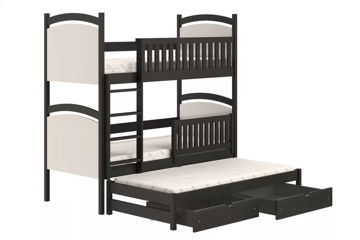 Łóżko piętrowe wysuwane z tablicą suchościeralną Amely - 90x200 / czarny  Łóżko piętrowe wysuwane z tablicą suchościeralną Amely - 90x200 / czarny 
