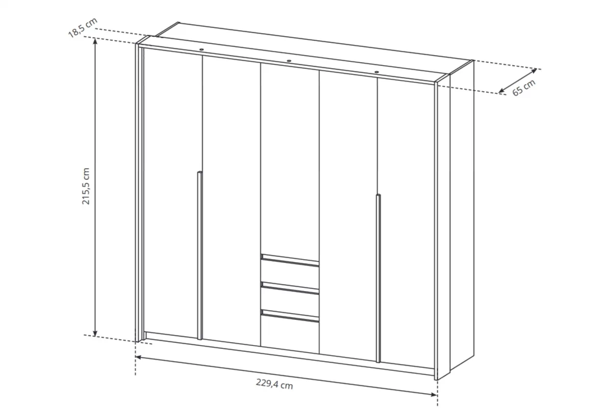 Szafa Elazo 230 cm z oświetleniem - biały/dąb craft Pięciodrzwiowa szafa Elazo z oświetleniem 230 cm - biały/dąb craft