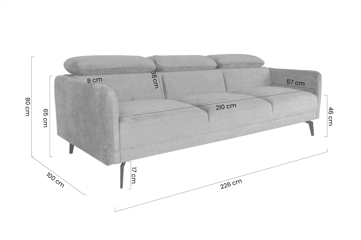 Sofa trzyosobowa z regulowanymi zagłówkami Venezil - pomarańczowy szenil Miu 2032 Sofa trzyosobowa z regulowanymi zagłówkami Venezil  - pomarańczowy szenil Miu 2032