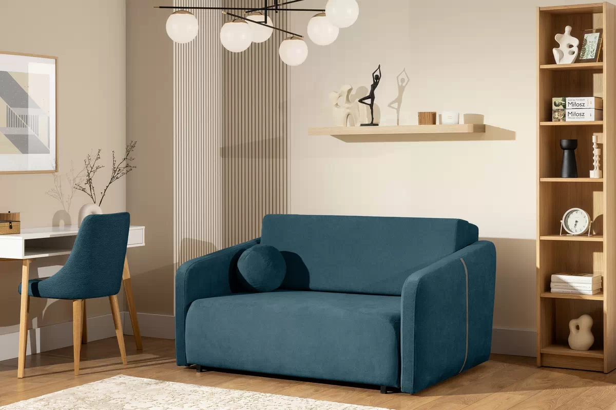 Sofa Zeldia 110 z funkcją spania - niebieski szenil hydrofobowy Spring 1117 Sofa Zeldia 110 z funkcją spania - niebieski szenil hydrofobowy Spring 1117