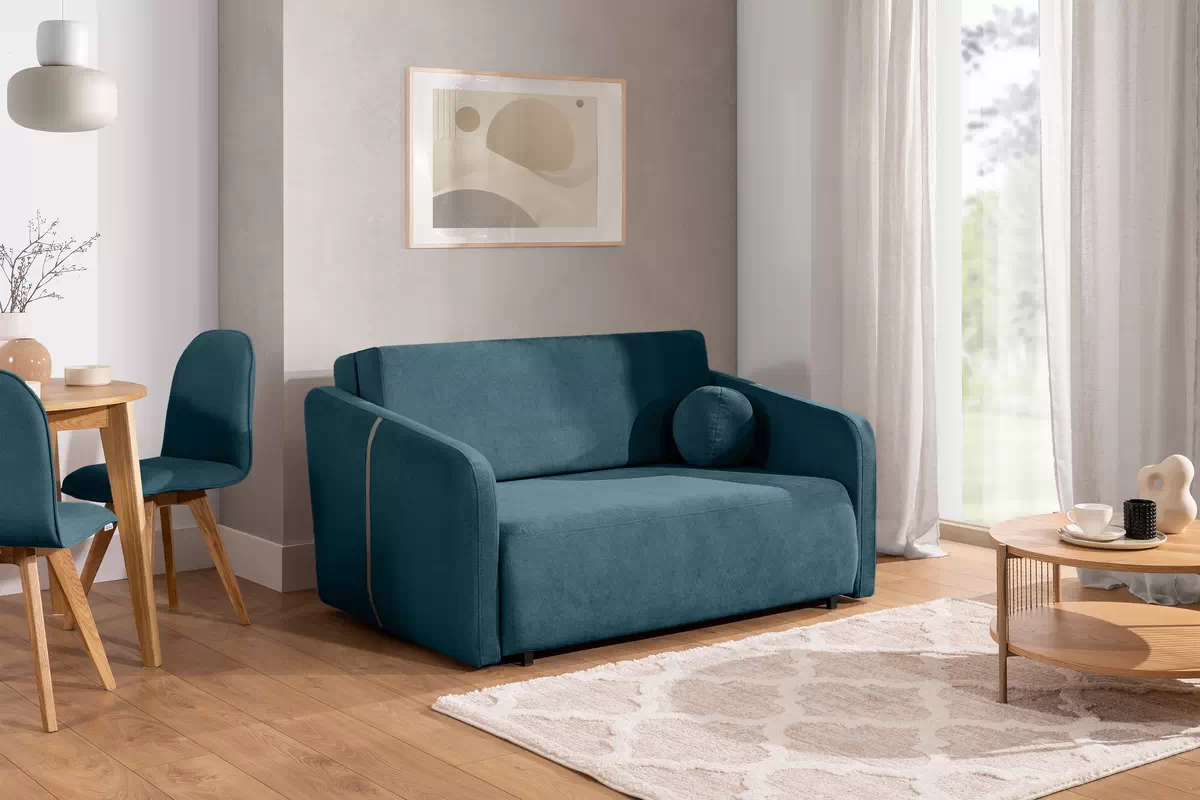 Sofa Zeldia 130 z funkcją spania - niebieski szenil hydrofobowy Spring 1117 Sofa Zeldia 130 z funkcją spania - niebieski szenil hydrofobowy Spring 1117