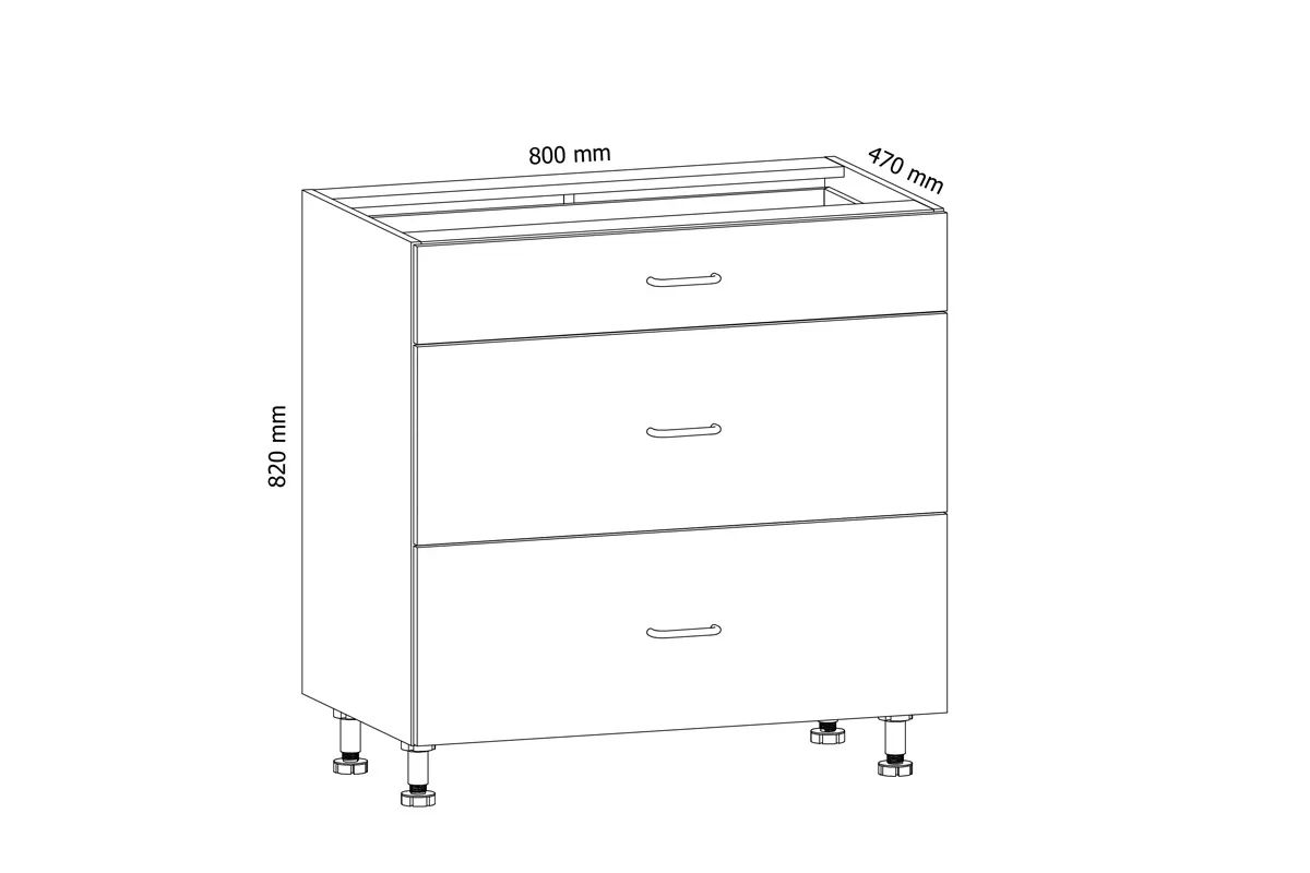 Szafka dolna z trzema szufladami Linea D80S3 - szary grey Szafka dolna z szufladami Linea D80S3 - wymiary 