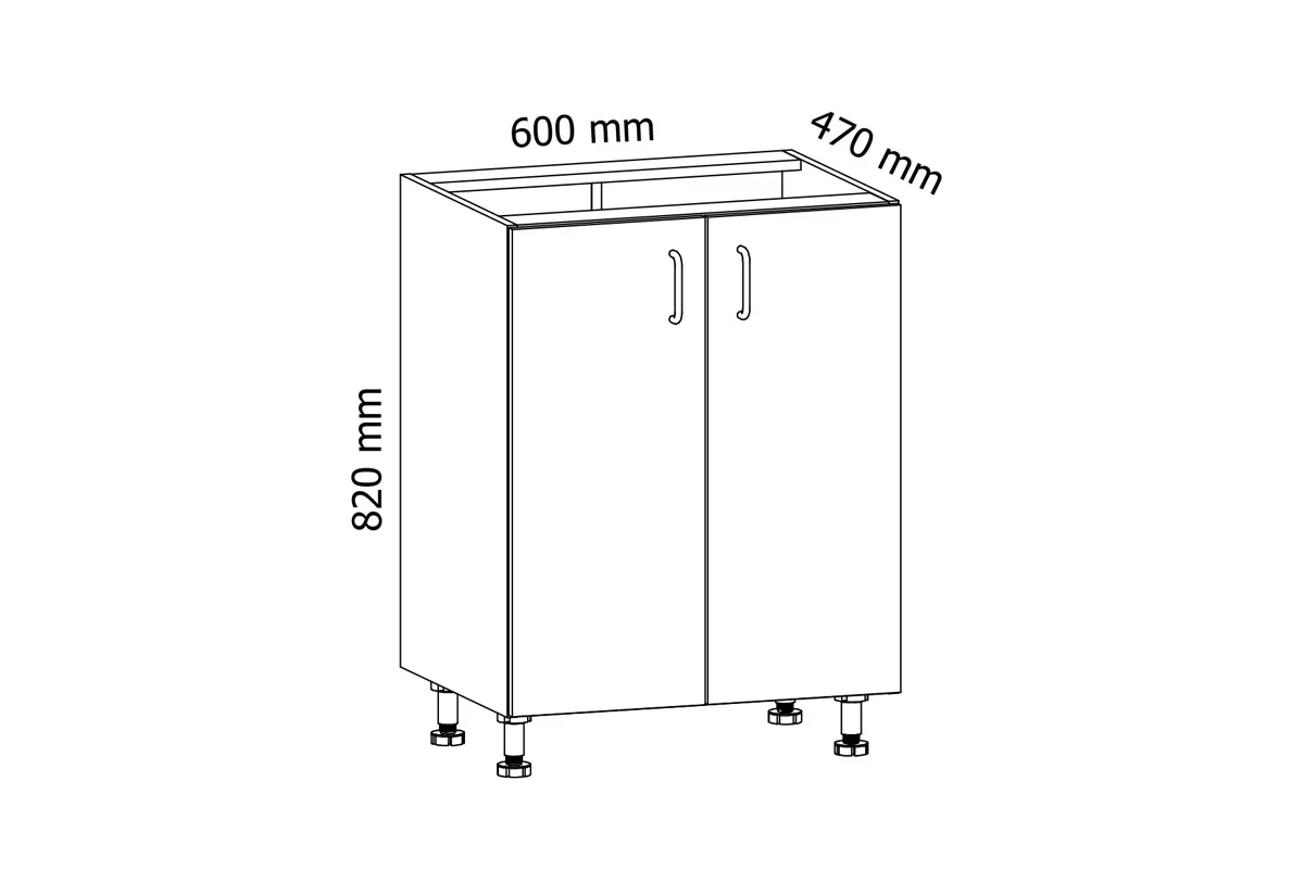 Szafka kuchenna dwudrzwiowa pod zlewozmywak Linea D60Z - szary grey Szafka kuchenna dwudrzwiowa pod zlewozmywak Linea D60Z - wymiary