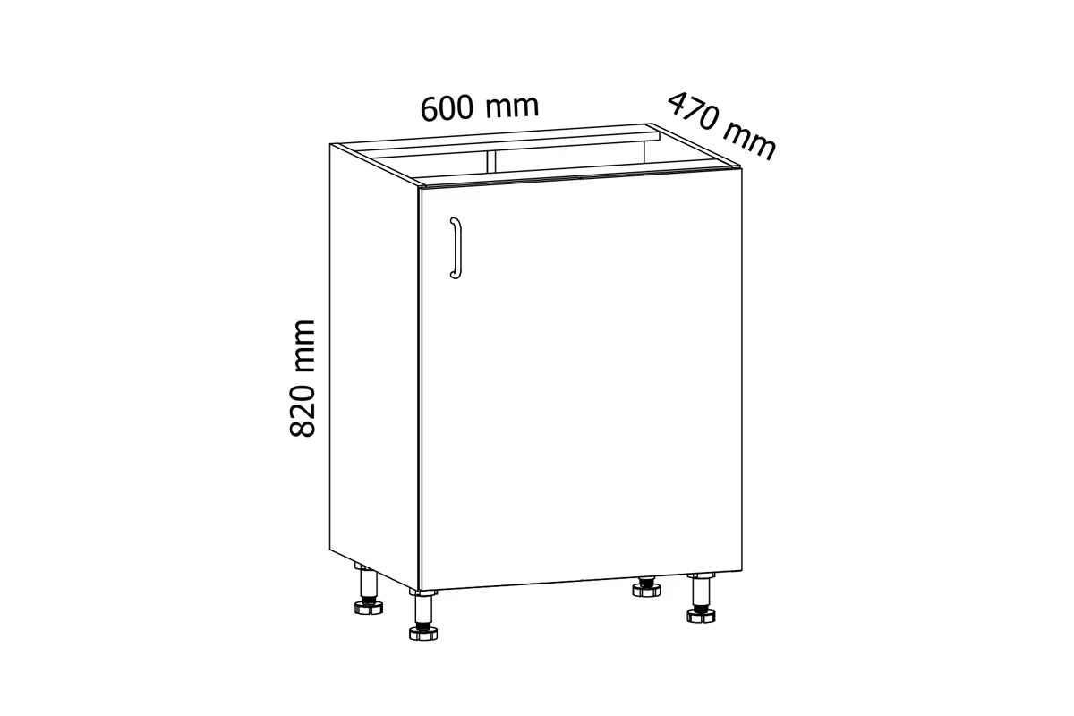 Szafka kuchenna jednodrzwiowa pod zlewozmywak Linea D60Z - szary grey Szafka kuchenna jednodrzwiowa pod zlewozmywak Linea D60Z - wymiary