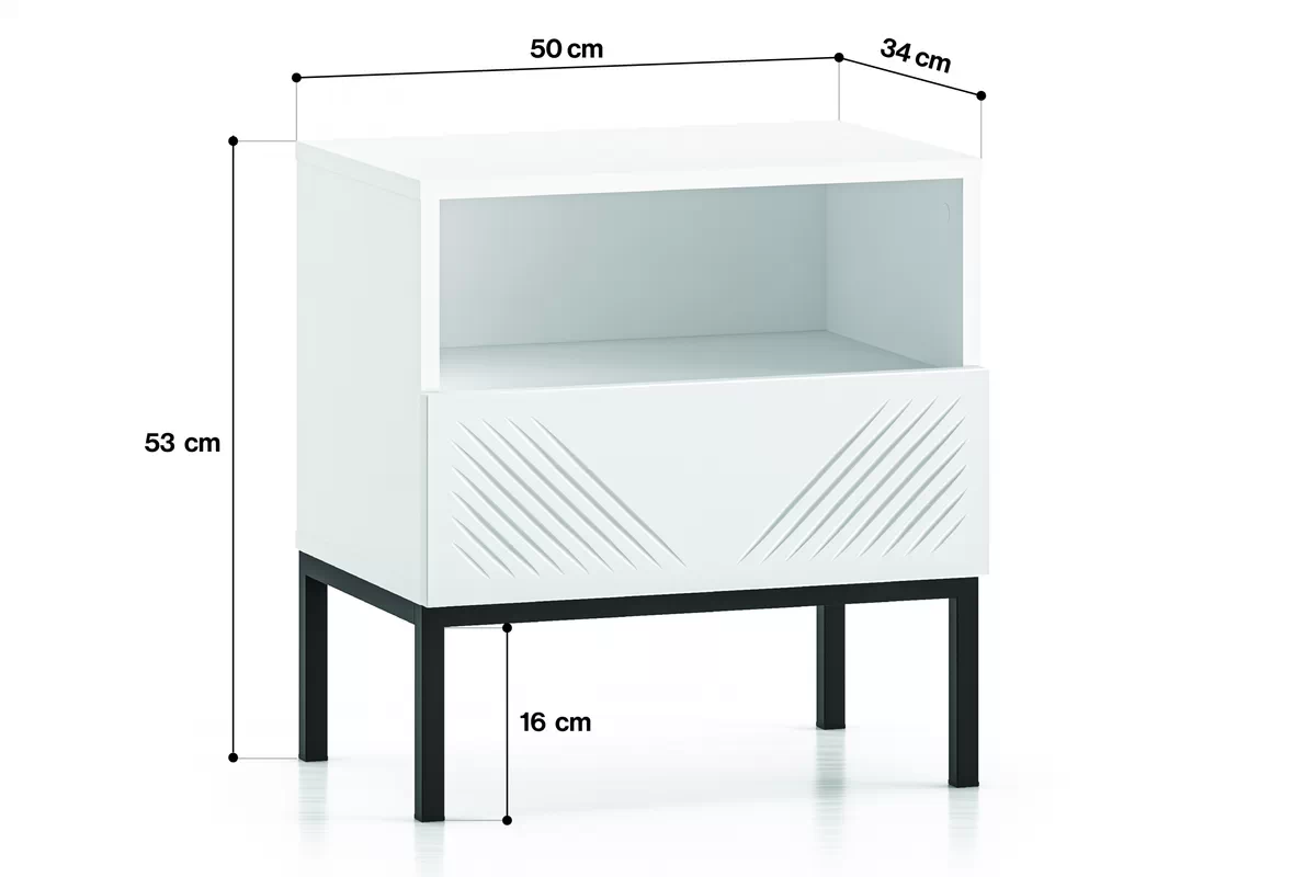 Szafka nocna Pingli 05 z szufladą 50 cm - biały mat / czarny stelaż Szafka nocna Pingli 05 z szufladą 50 cm - biały mat / czarny stelaż