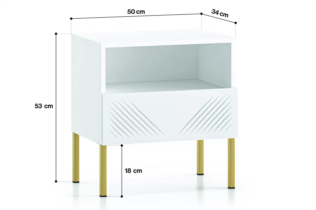 Szafka nocna Pingli 05 z szufladą 50 cm - biały mat / złote nogi Szafka nocna Pingli 05 z szufladą 50 cm - biały mat / złote nogi