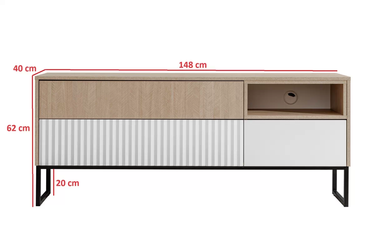 Szafka RTV Bliwon F02 z szufladami 148 cm - jodełka scandi / biały mat Szafka RTV Bliwon F02 z szufladami 148 cm - jodełka scandi / biały mat