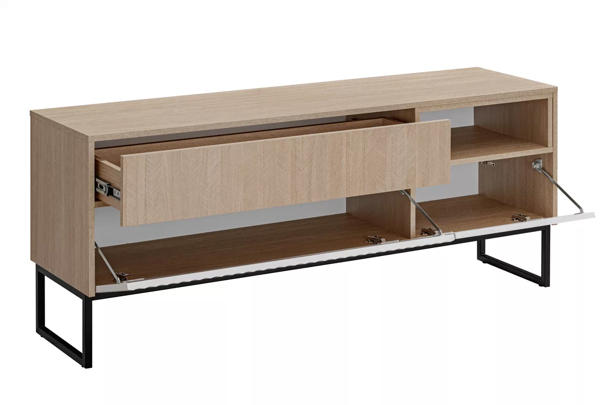 Szafka RTV Bliwon F02 z szufladami 148 cm - jodełka scandi / biały mat Szafka RTV Bliwon F02 z szufladami 148 cm - jodełka scandi / biały mat