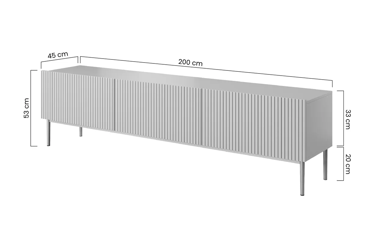 Szafka RTV Nicole 200 cm na metalowych nogach z szufladą - szałwia / złote nóżki Szafka RTV Nicole 200 cm na metalowych nogach z szufladą - szałwia / złote nóżki