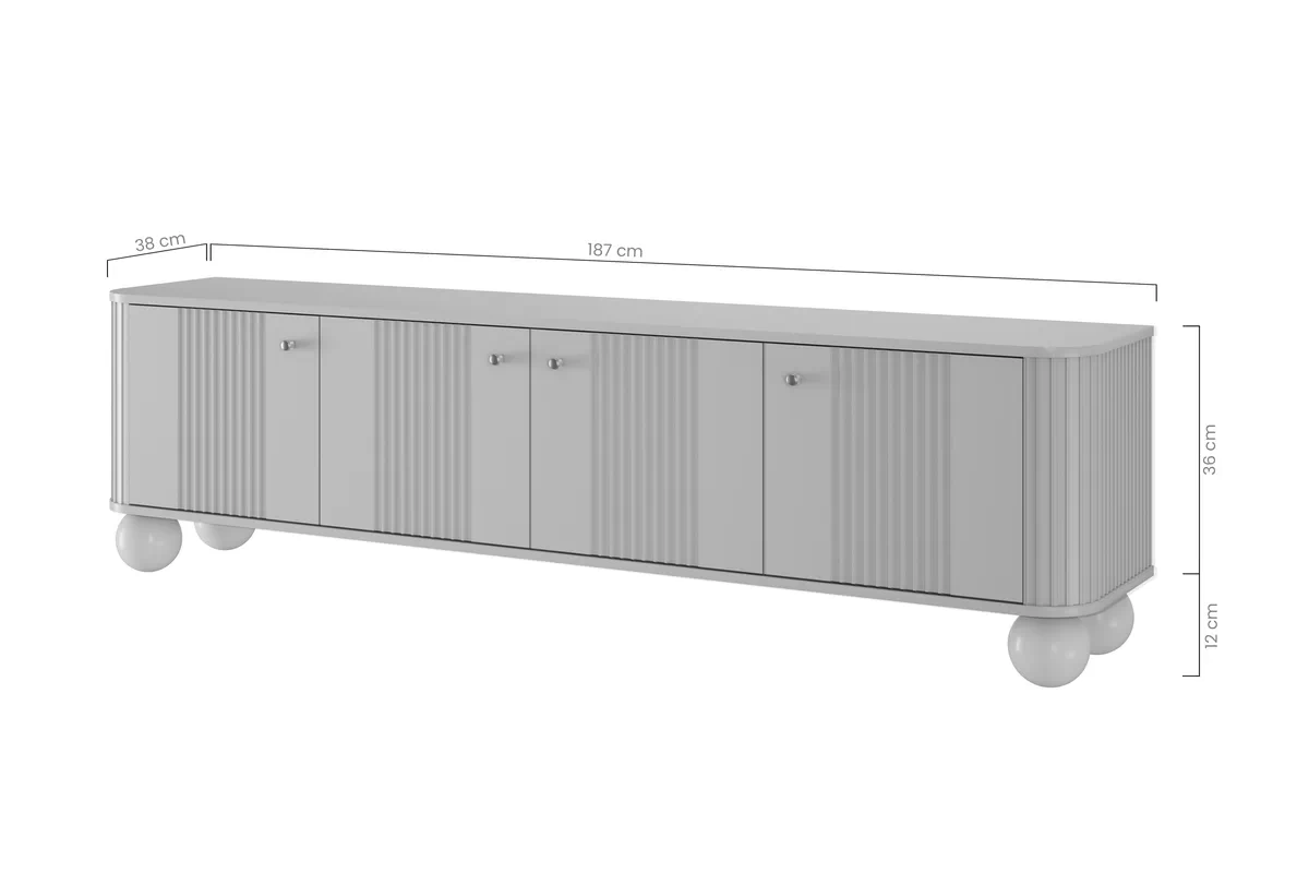 Szafka RTV Vesper 4D 187 cm - czarny / złote uchwyty / nogi kule Szafka RTV Vespera 4D 187 cm - czarny / złote uchwyty / czarne nogi kule