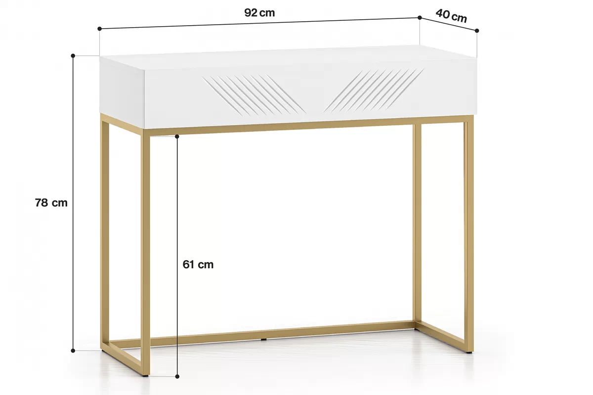 Toaletka Pingli 06 z szufladą 92 cm - biały mat / złoty stelaż Toaletka Pingli 06 z szufladą 92 cm - biały mat / złoty stelaż