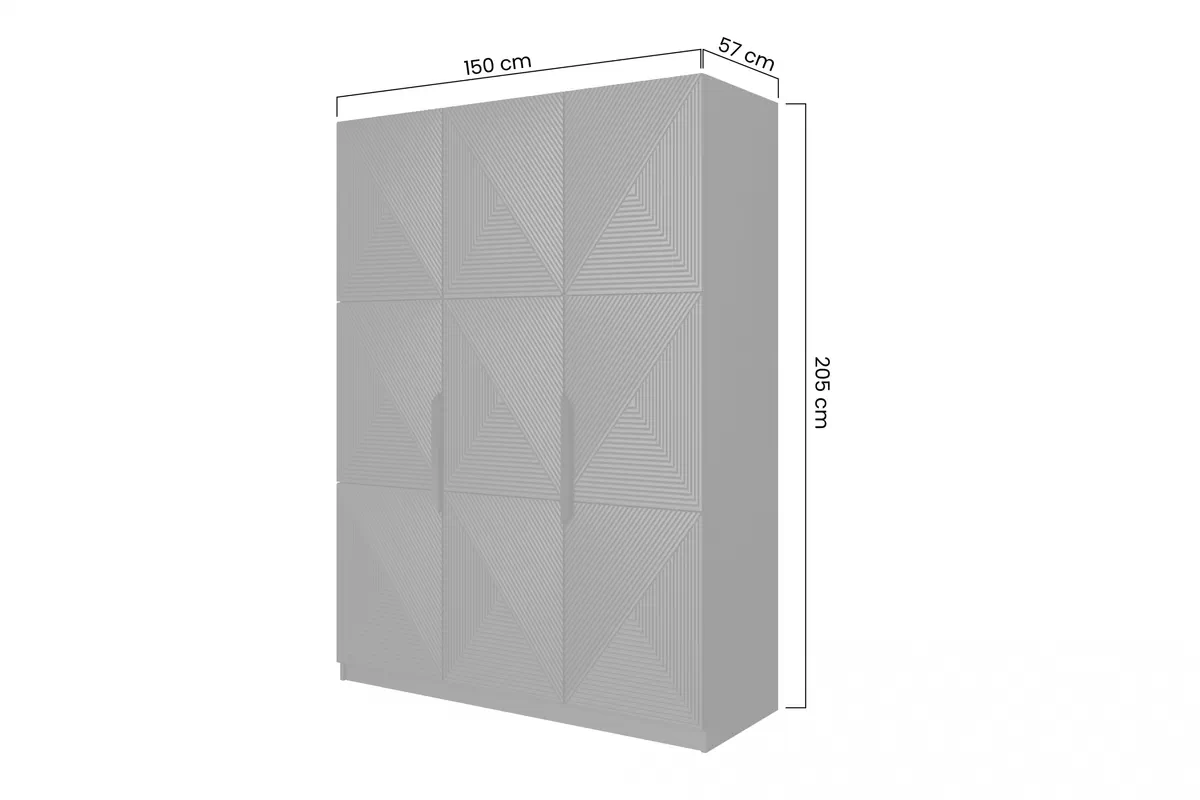 Szafa Asha 150 cm z metalowymi uchwytami - czarny mat / czarne uchwyty Trzydrzwiowa szafa Asha z metalowymi uchwytami 150 cm - czarny mat / czarne uchwyty