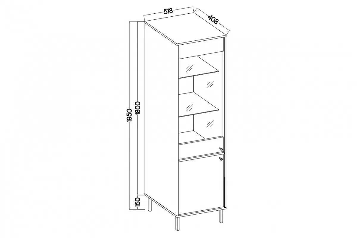 Witryna Lotina II 2F - 52 cm - eukaliptus / czarne nogi Witryna Lotina II 2F - 52 cm - eukaliptus / czarne nogi