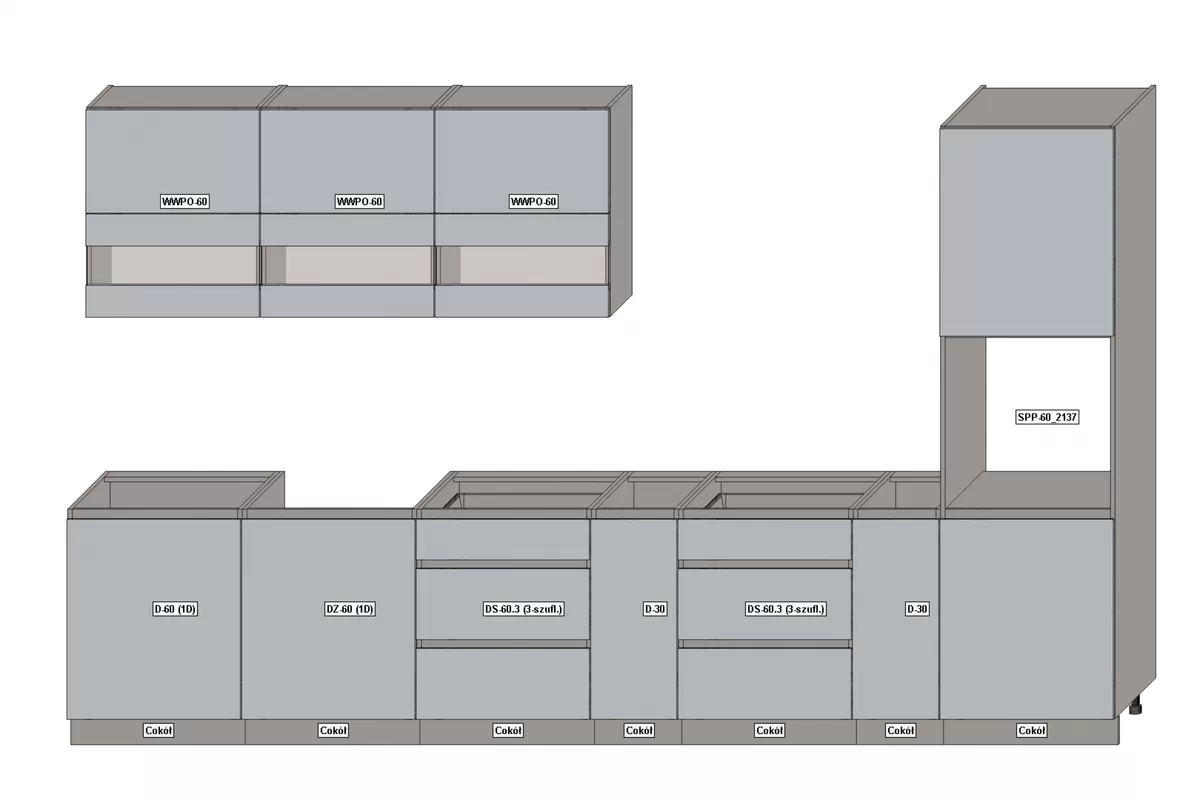 Zestaw mebli kuchennych Campari 360cm - szary mat Zestaw mebli kuchennych Campari 360cm - szary mat 