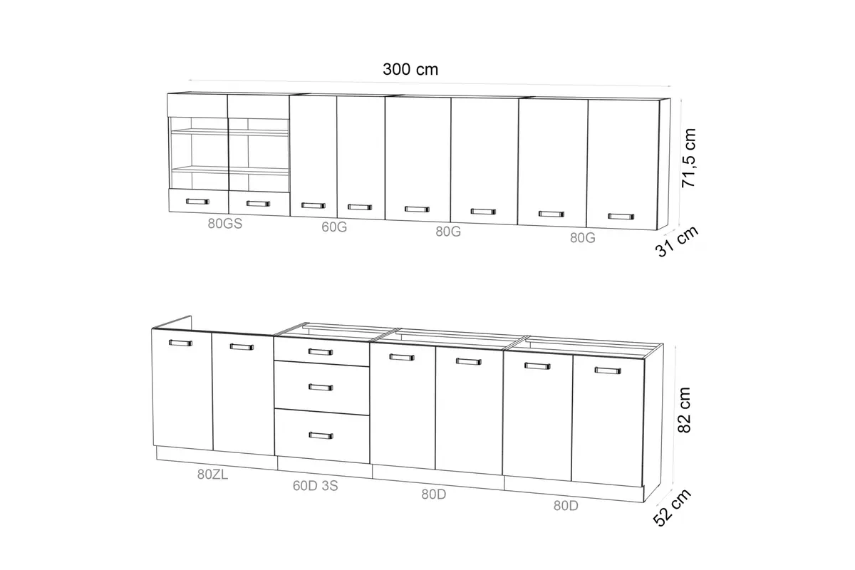 Zestaw mebli kuchennych Elko 300cm - biały Zestaw mebli kuchennych Elko 300cm - biały