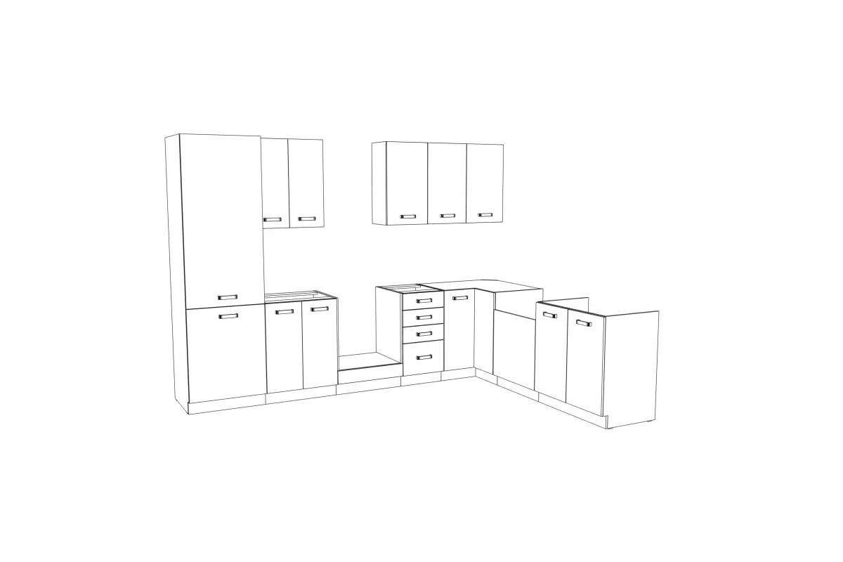 Zestaw mebli kuchennych Elko 310x230cm - biały Zestaw mebli kuchennych Elko 310x230cm - zestawienie brył
